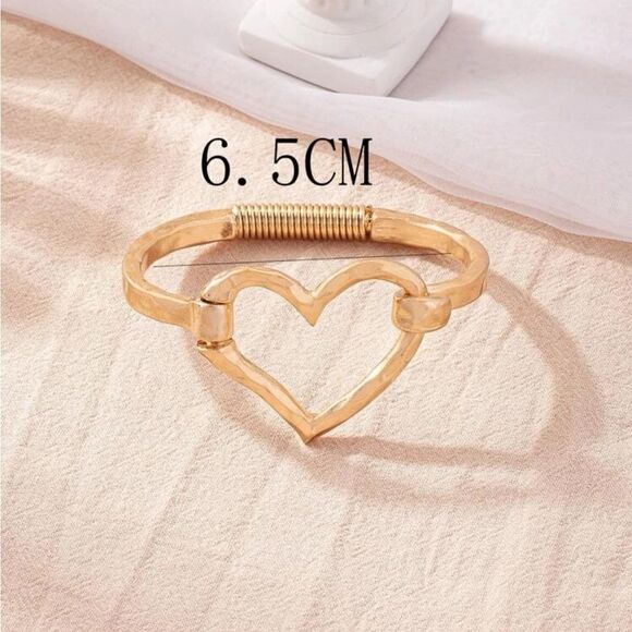 Gold Color Heart Shaped Open Cuff Bracelet - Picture 8 of 13